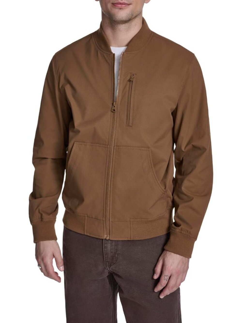 Levi's Men's New Brown Rib Knit Bomber Jackets with Chest Zip Pocket One Zipper